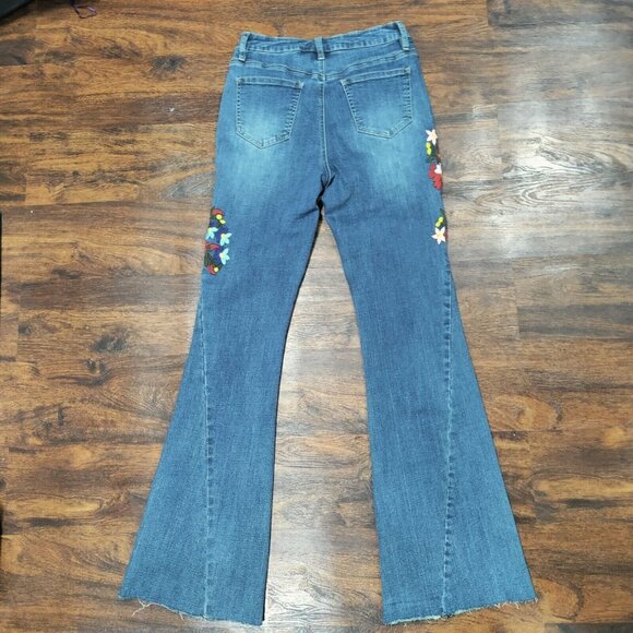70s Flare Leg Whimsy Flower Y2K High waist Denim Jeans 27 - Picture 2 of 11